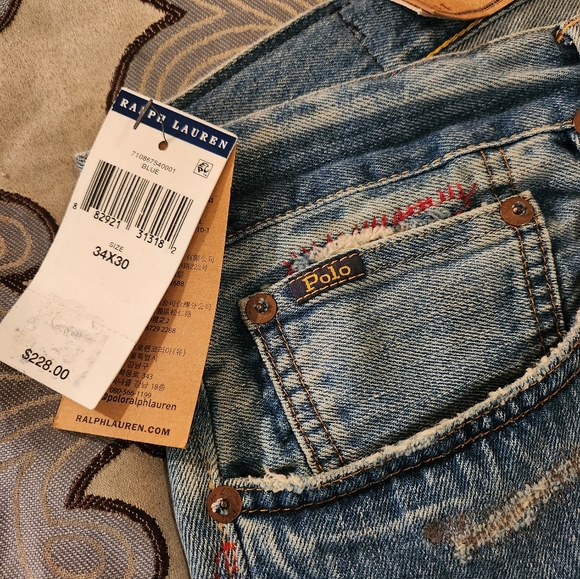 SOLD! Polo Ralph Lauren Mens Sulivan Slim Patchwork Bandana Distressed Jean 3430 - Picture 6 of 12